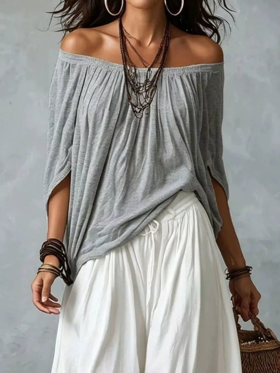 100% polyester Care instructions: Machine wash cold off-shoulder top in Black And White with loose silhouette