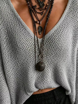 V-neck Batwing Sleeve Sweater in White