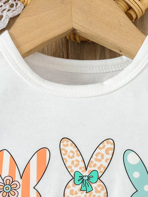 White with Children's Bunny Round Neck Tee And Pants Set