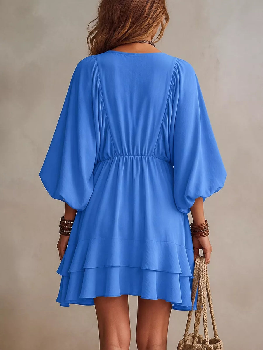 bohemian mini dress in cobalt blue with v-neck
