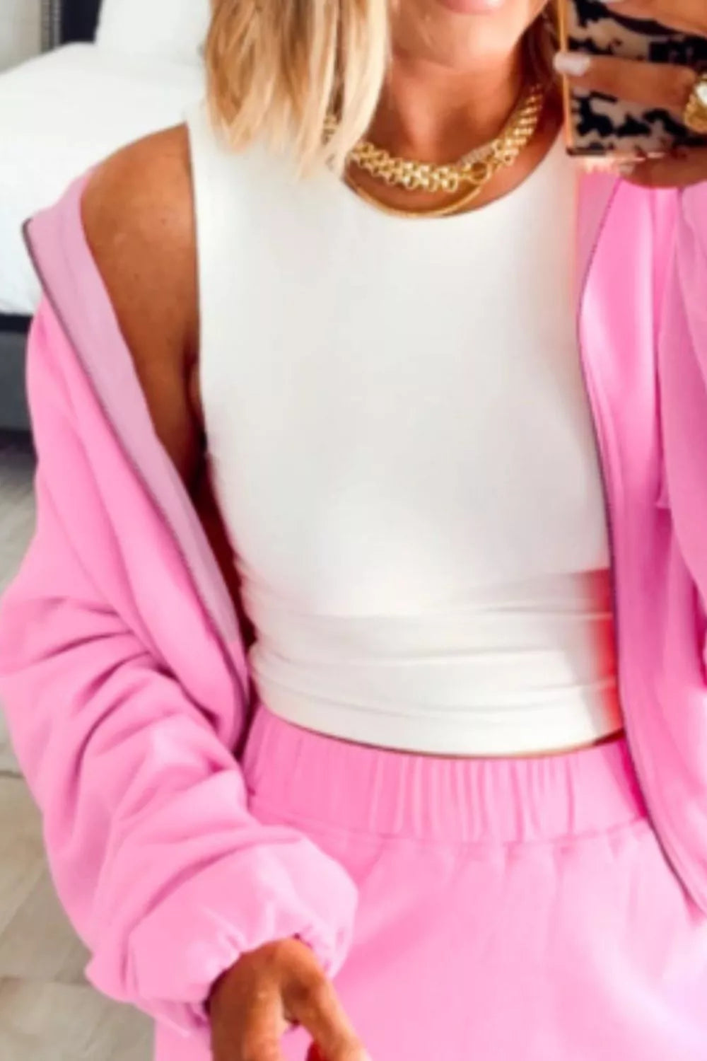 Zip-up One Piece Long Sleeve Hoodie in Pink