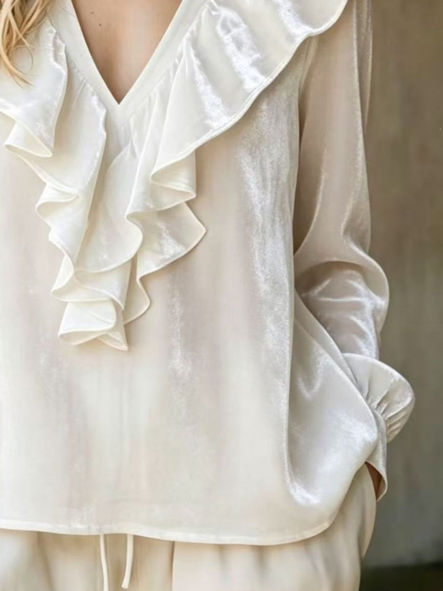 mustard relaxed blouse with v-neck