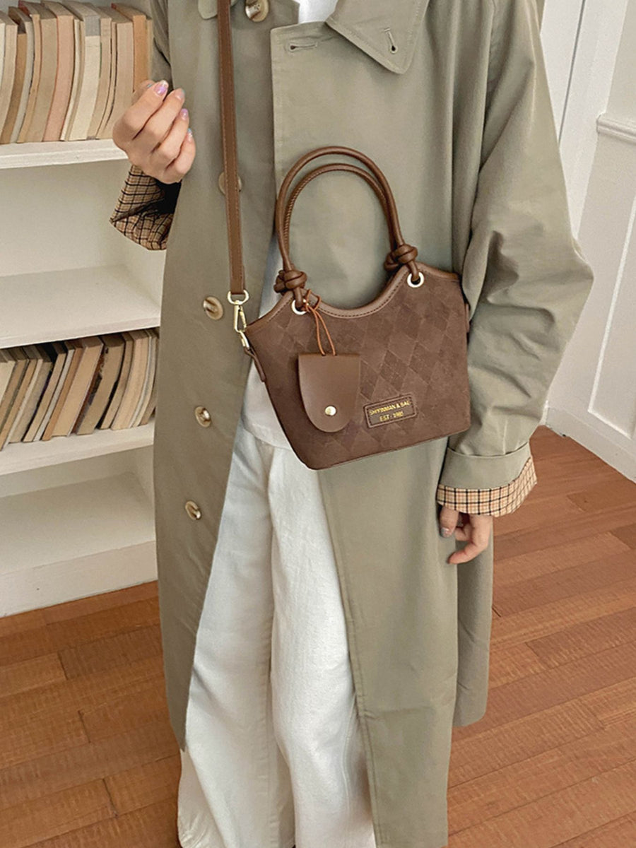 Argyle Pattern Crossbody Bag in Brown with quilted