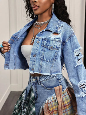 Distressed Cropped Denim Jacket option 6