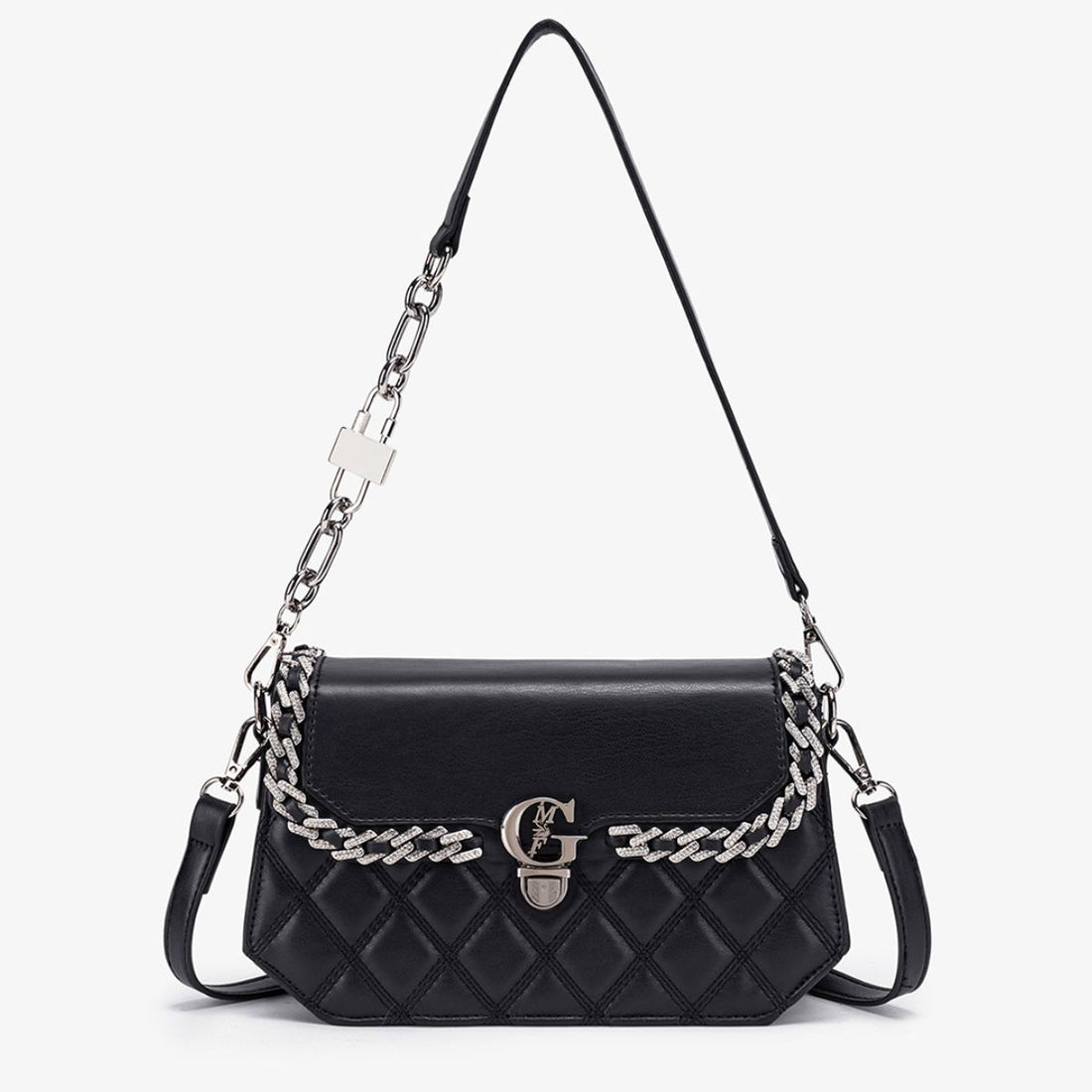 crossbody bag in black featuring quilted and structured fit