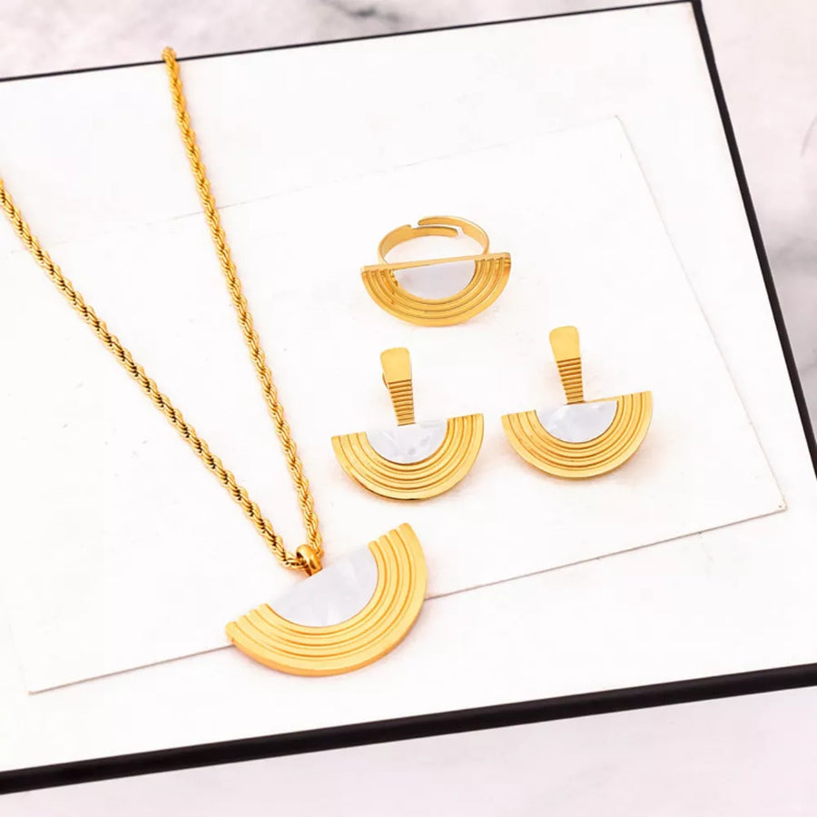 jewelry set featuring geometric in Ivory with 18K Gold-Plated, Resin, Titanium Steel Care instructions: Avoid wearing during