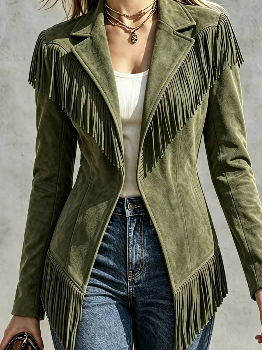Gray jacket with tassel and long sleeve