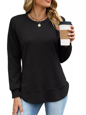 65% rayon, 30% polyester, 5% spandex Care instructions: Machine wash cold sweatshirt in Black with relaxed silhouette