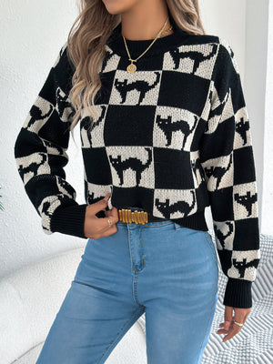 retro pullover sweater in Beige with crew neck