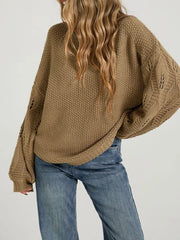 camel pullover sweater with textured and round neck