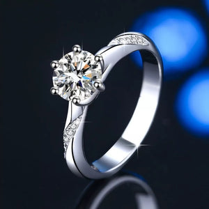 ring in silver featuring moissanite stone and classic fit