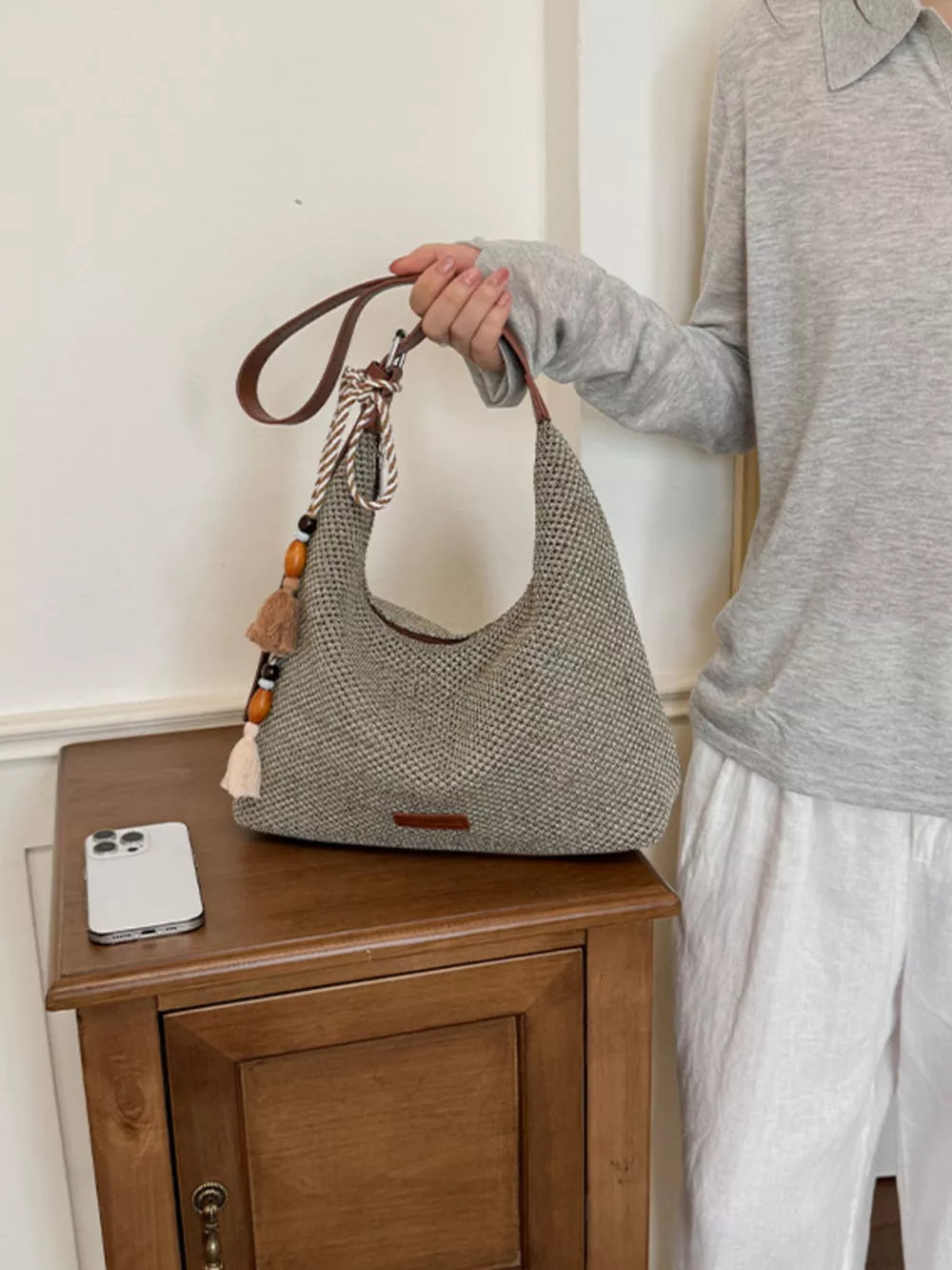 Sky Blue Tassel Woven Shoulder Bag