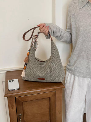 Sky Blue Tassel Woven Shoulder Bag