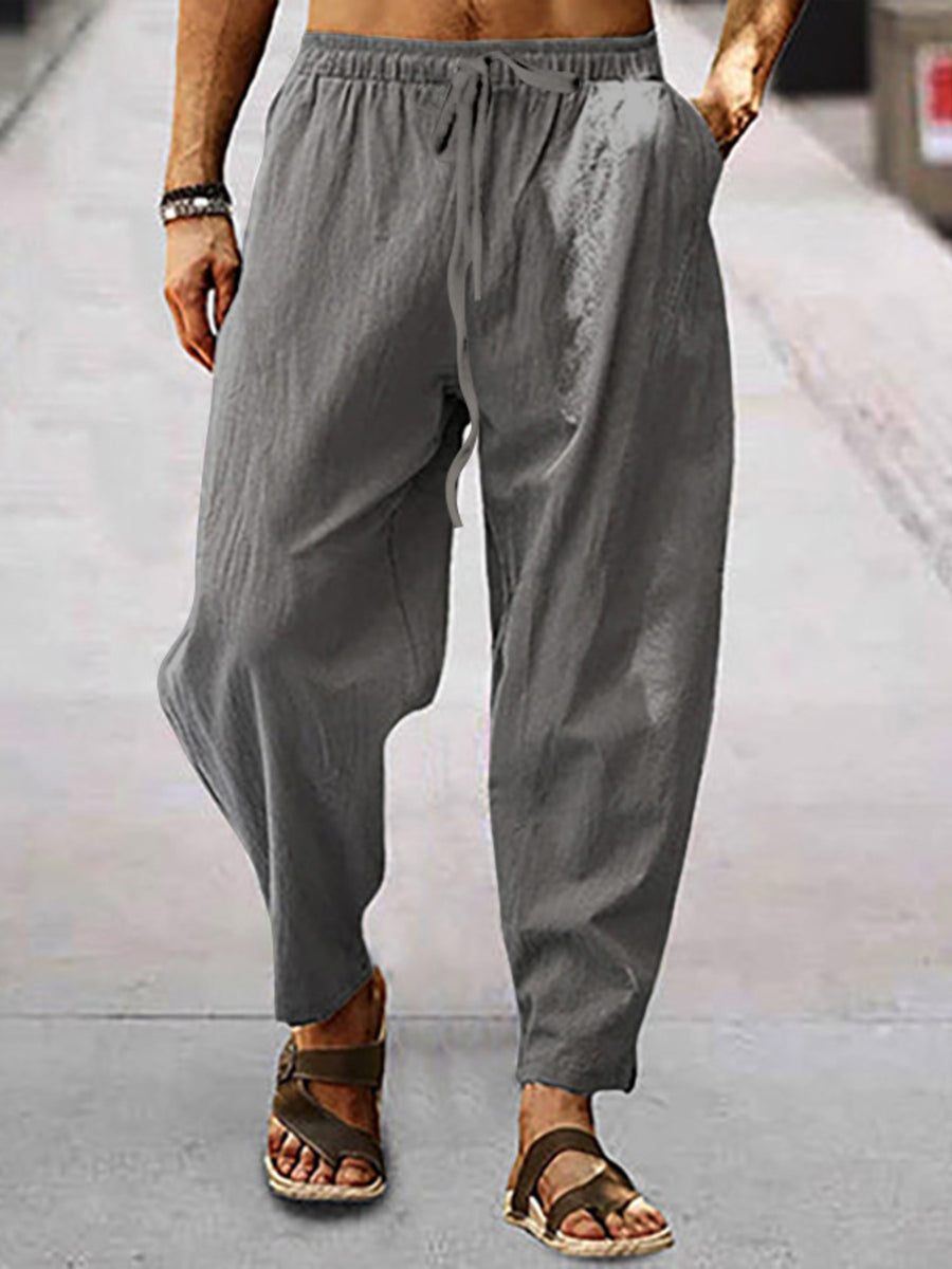 Men's dark gray drawstring wide leg sweatpants with pockets
