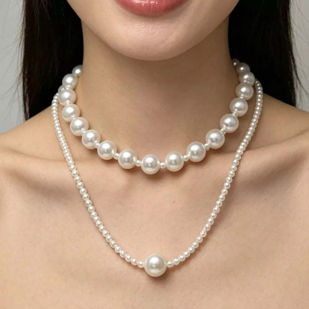 Elegant Double Layer Pearl Necklace in White