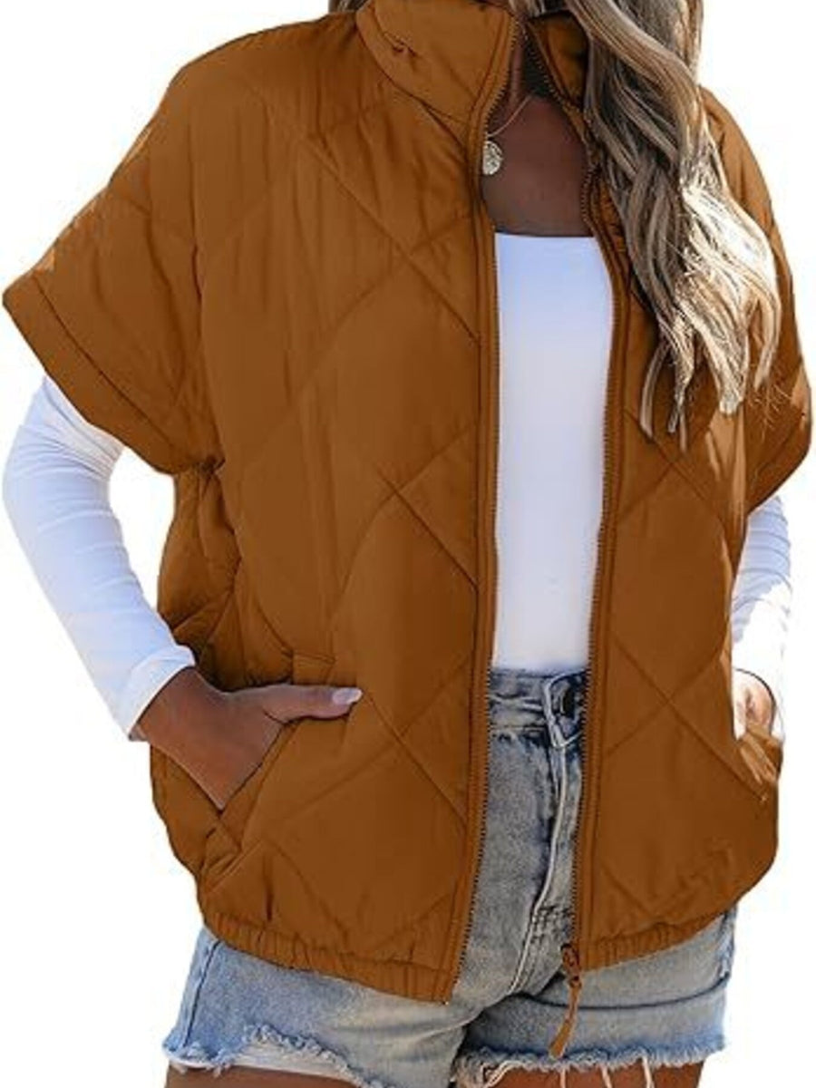 Black regular quilted jacket with collared