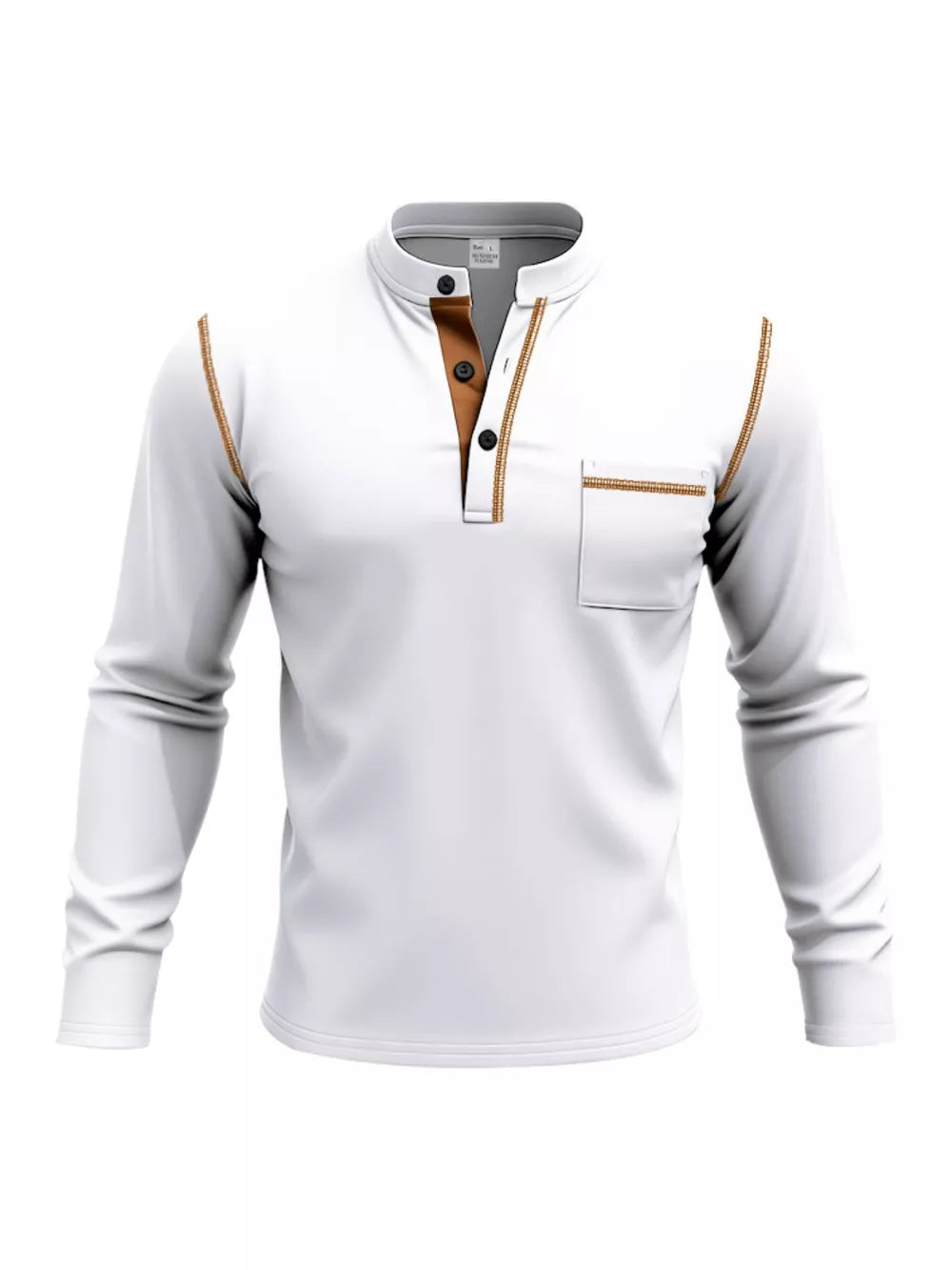 White long sleeve henley t-shirt with button detail and chest pocket