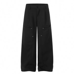 Black wide-leg sweatpants with utility pockets and a relaxed fit.