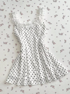 Polka Dot Lace Trim Mini Dress option 7