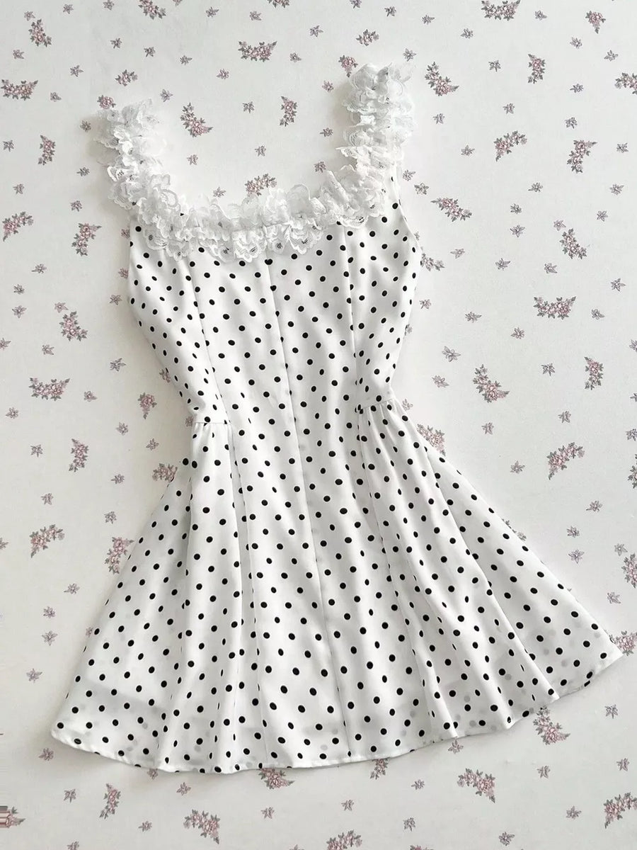 Polka Dot Lace Trim Mini Dress option 7