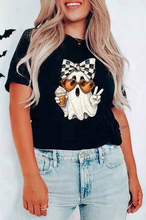 Black t-shirt featuring stretch and graphic-print