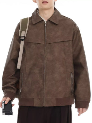 Brown drop shoulder bomber jacket with zip pockets and ribbed cuffs.