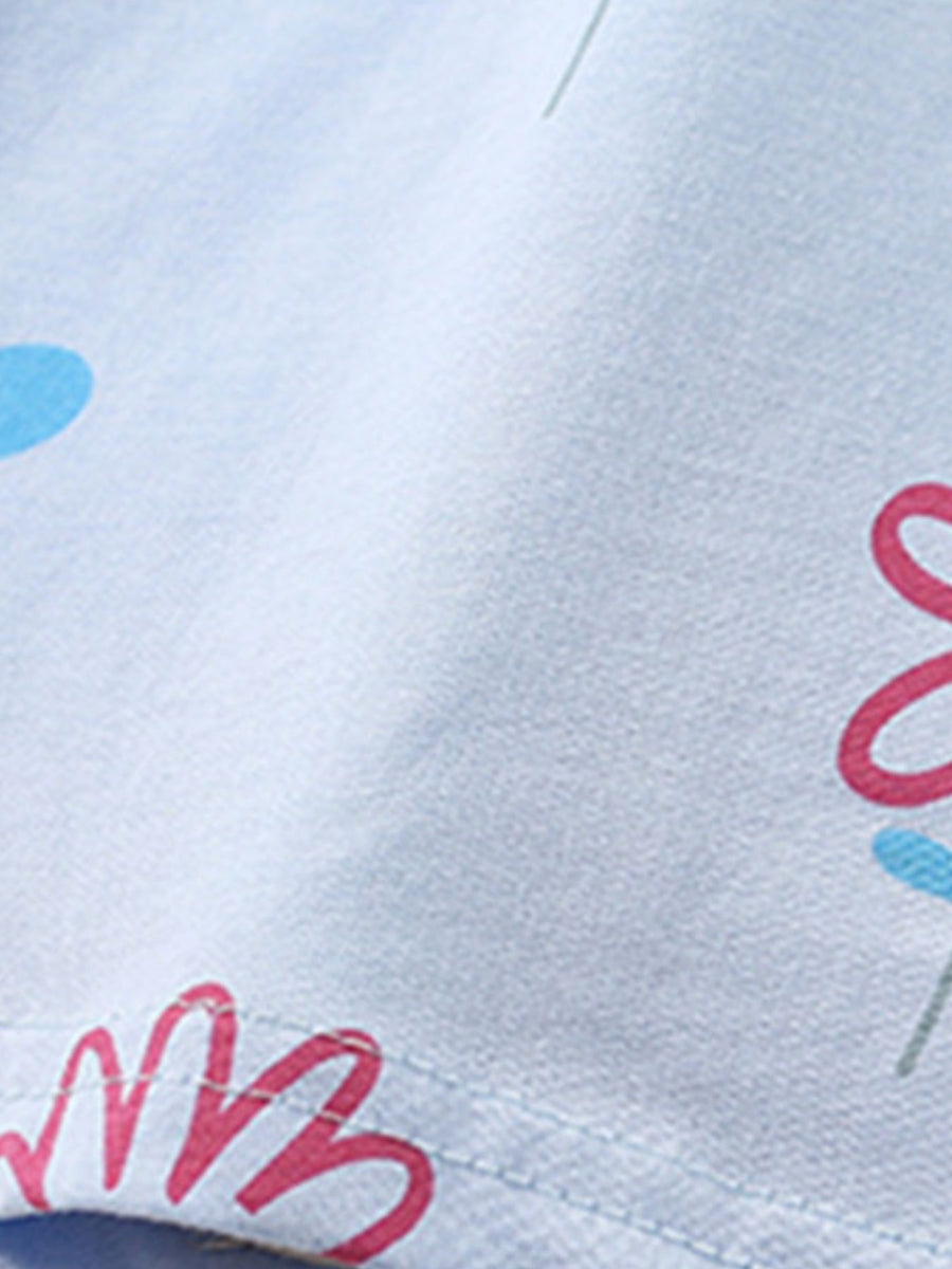 Light blue cotton toddler tee and shorts set with a pink floral print.