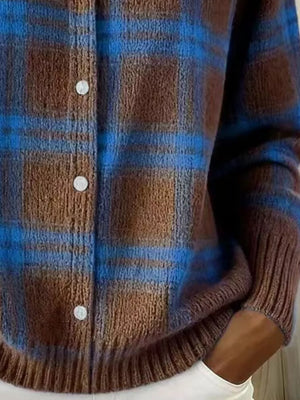 slate blue relaxed cardigan with collared