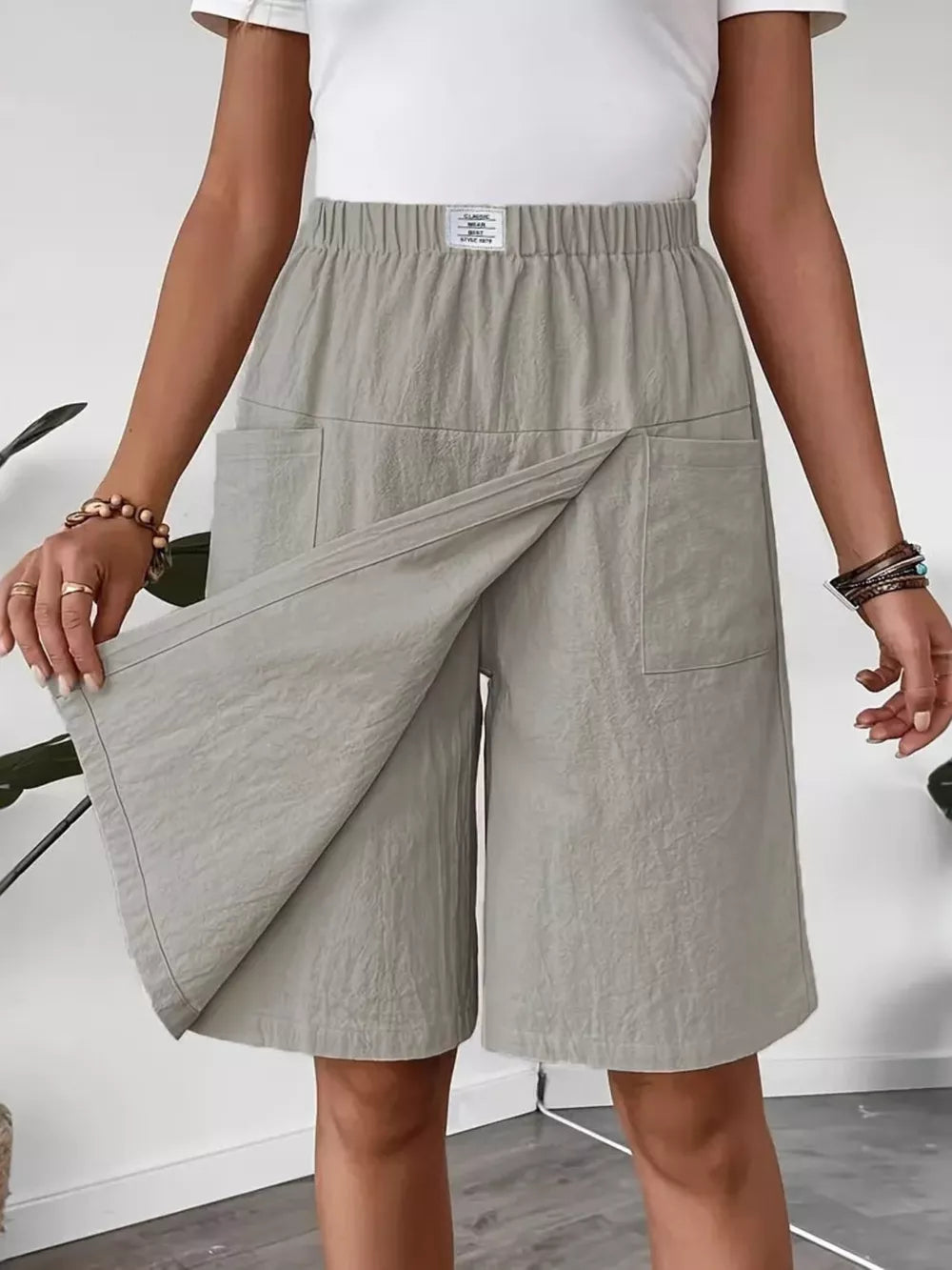 Light Gray Elastic Waist Wrap Skort