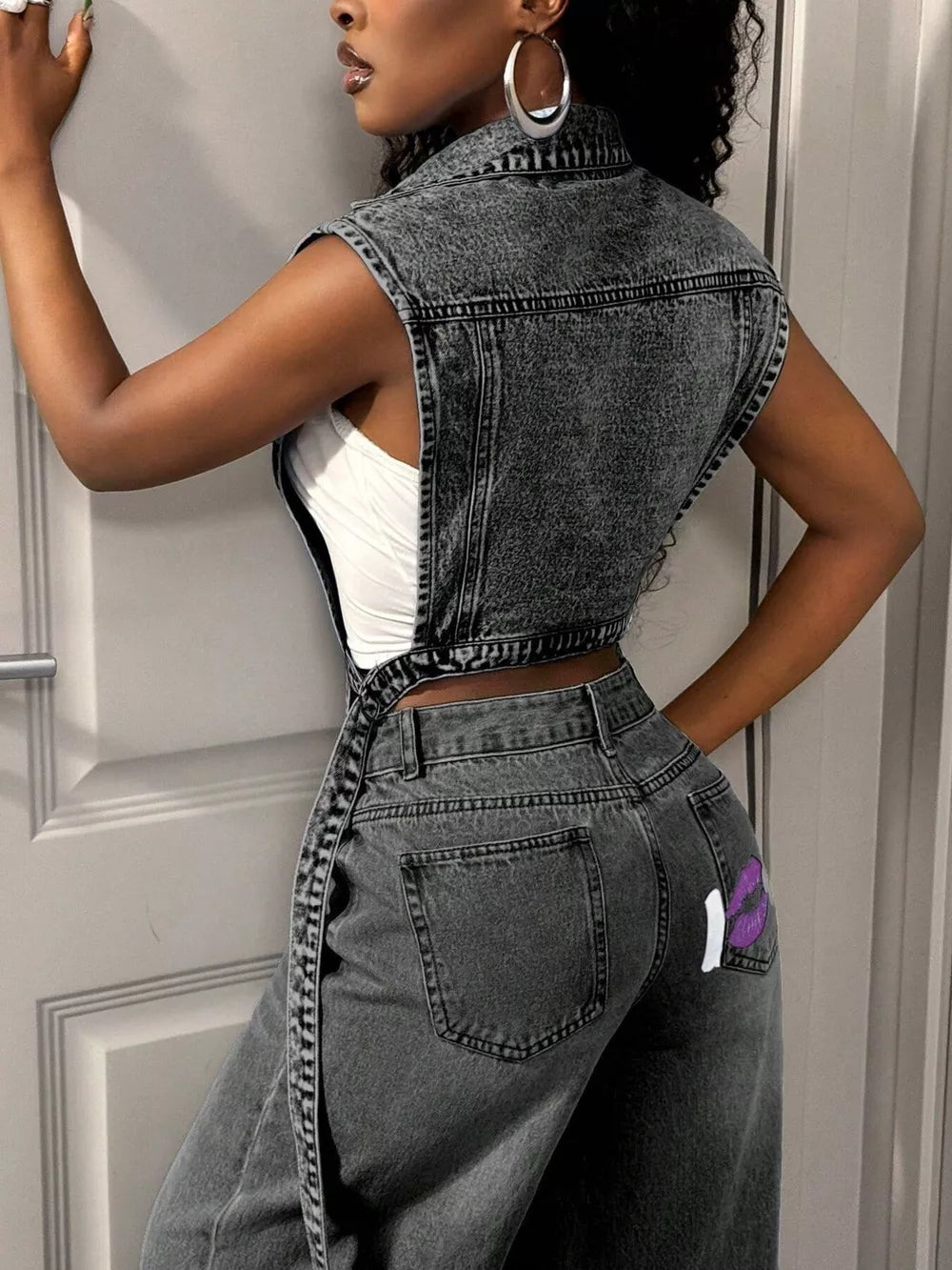 Dark Blue vest with midi and open-front