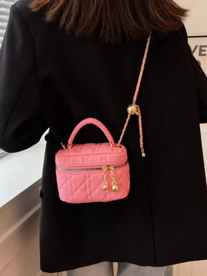 Quilted Mini Top Handle Crossbody Bag in Hot Pink