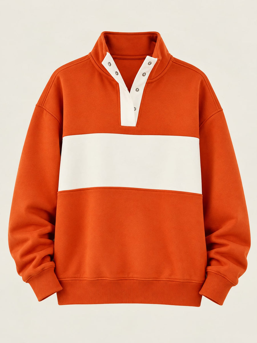 Burgundy sweatshirt with hip-length and half-button