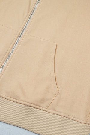 Camel relaxed zip hoodie with hooded
