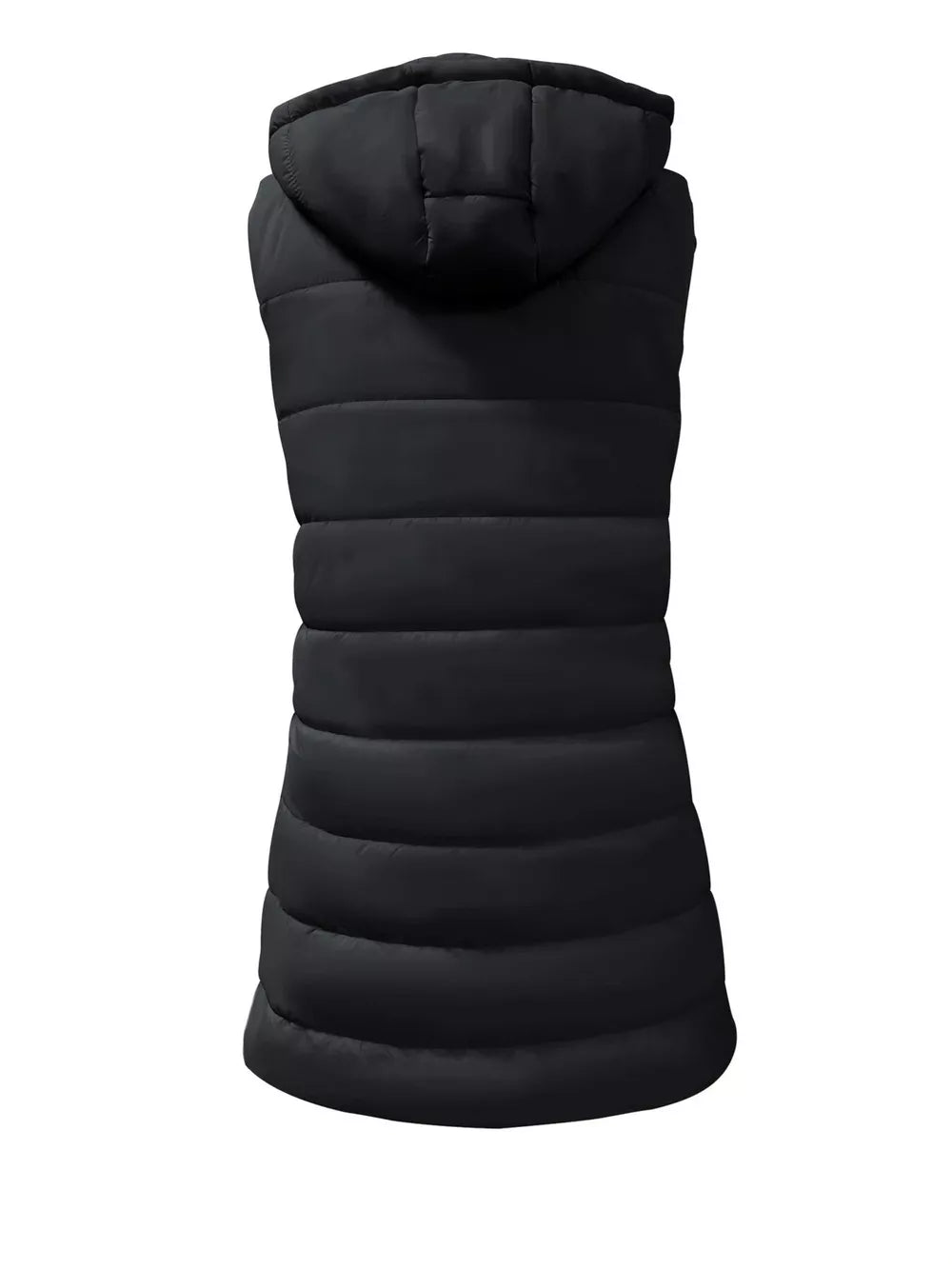 Zip Up Longline Hooded Puffer Vest Coat in Bright Red