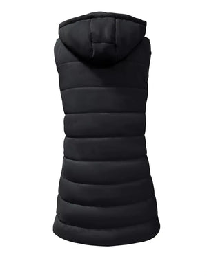 Zip Up Longline Hooded Puffer Vest Coat in Bright Red