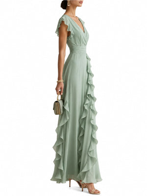 Navy maxi dress with asymmetrical and cap sleeve