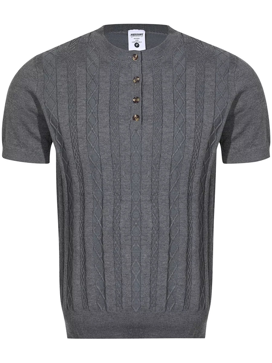 Men's Cable Knit Short Sleeve Top in White