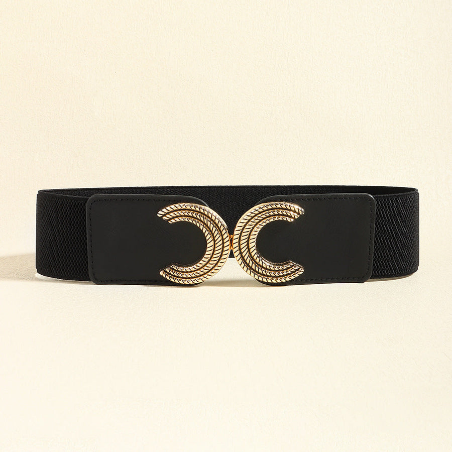 Black stretch belt with double C gold buckle