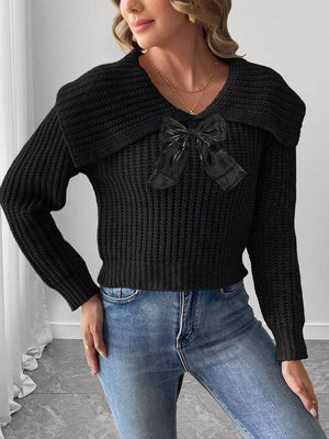 classic pullover sweater in Gray with v-neck
