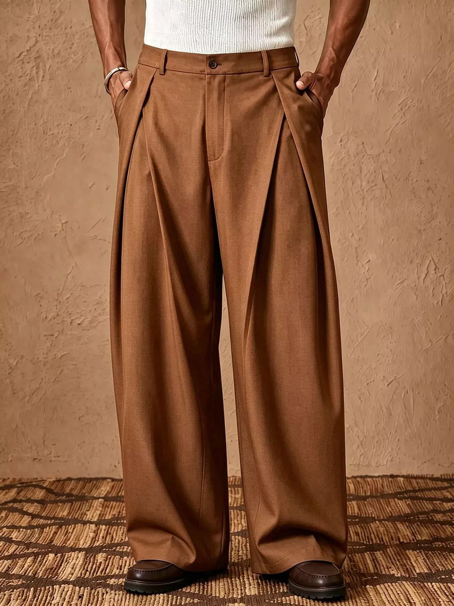 95%polyester, 5%spandex Care instructions: Machine wash cold dress pants in Navy with wide-leg silhouette