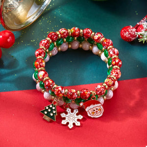 green bracelet featuring beaded and marbled, solid, speckled