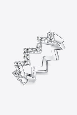 Silver zigzag pavé moissanite band ring with sparkling stones