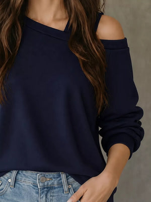 modern blouse in navy blue with asymmetrical