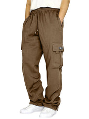 Cargo pocket fleece drawstring lounge trousers in coffee brown with a relaxed fit.