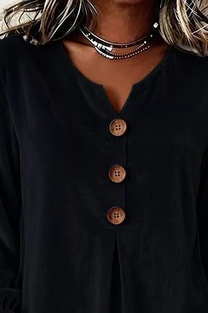 Dusty Pink with Velvet Button Decor Blouse With Ruffled Cuffs