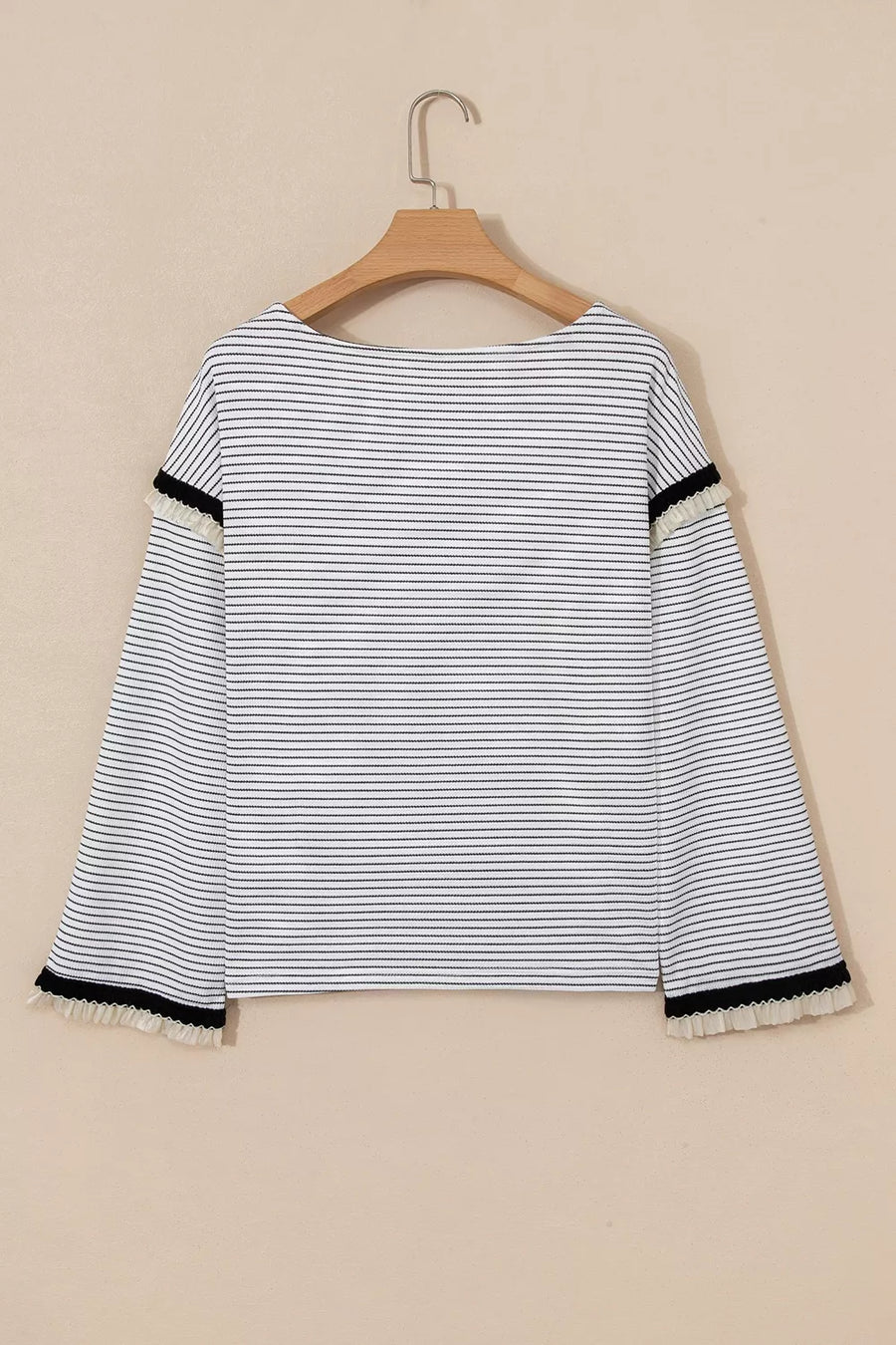 Stripe Contrasted Ruffle Trim Loose Long Sleeve Top option 9