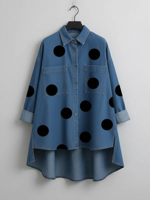 95% cotton, 5% spandex Care instructions: Machine wash cold button-up shirt in Navy with oversized silhouette