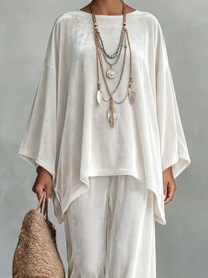 100% polyester Care instructions: Machine wash cold two-piece set in White with loose silhouette