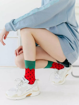 dark brown socks with elastic and novelty print