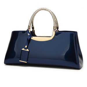 Patent Leather Medium Top Handle Handbag in Rose Red with top handle